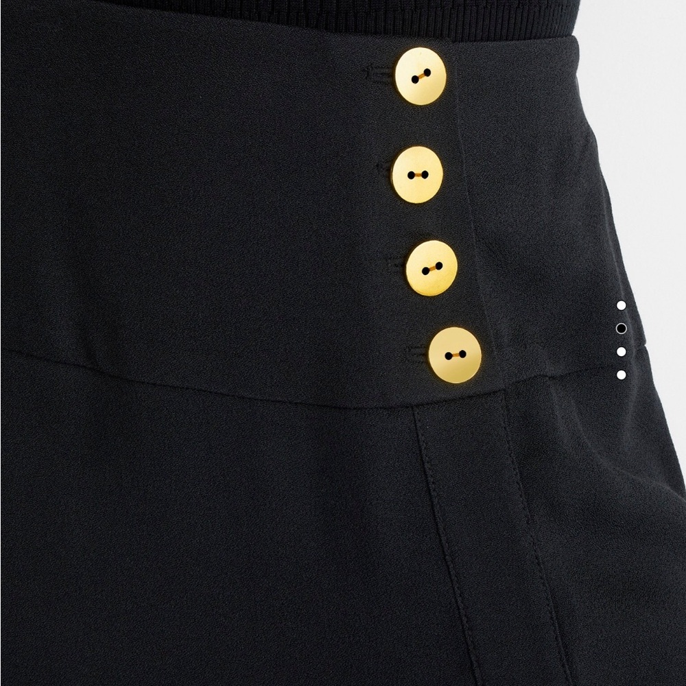 J. Crew black Side-slit crepe midi skirt with gold buttons size 00 regular NWT - Picture 3 of 4